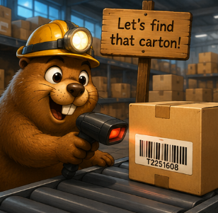Cartoon gopher mascot using a periscope to inspect logistics data