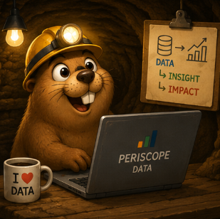 Gopher in an underground office using a laptop for Periscope Data